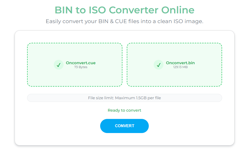 Steps to convert BIN and CUE files online